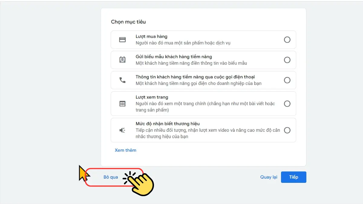 bỏ qua chọn mục tiêu