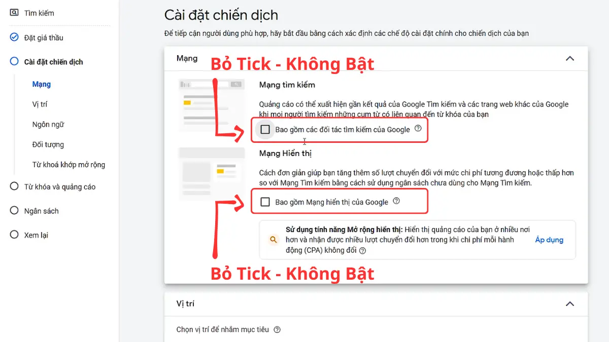 chọn mạng Google 