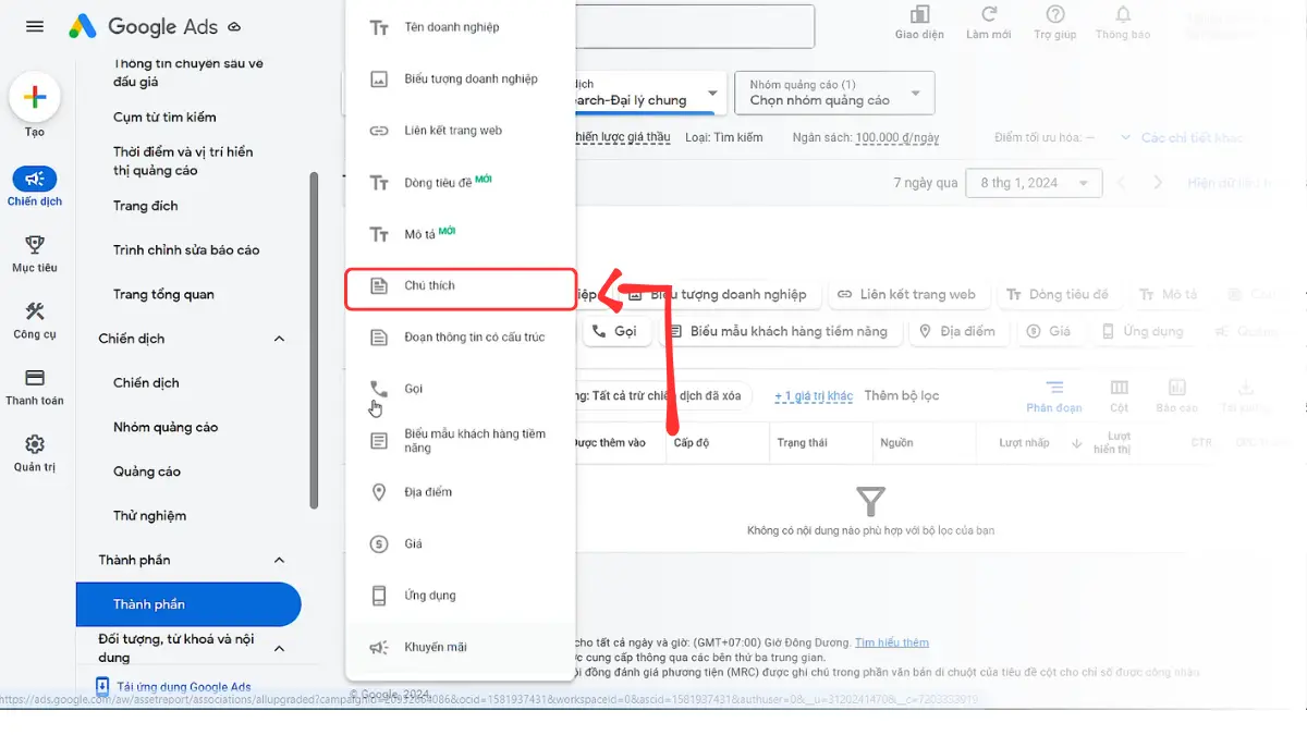 thành phần chú thích