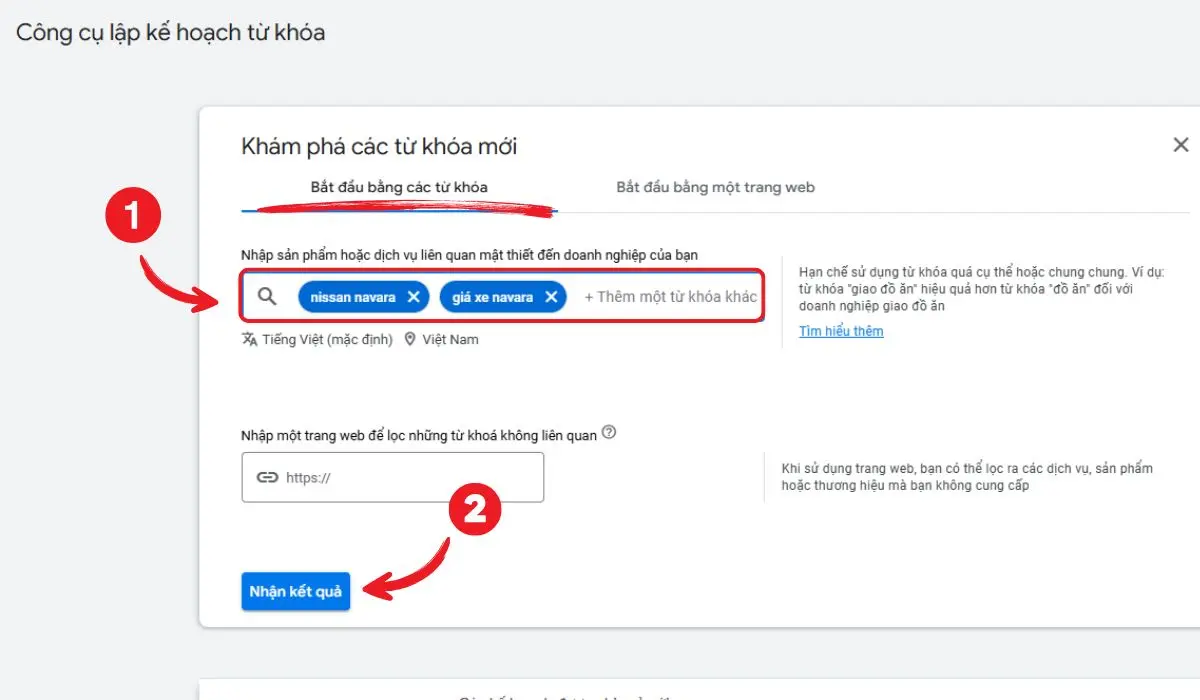 khám phá từ khoá mới từ công cụ google ads