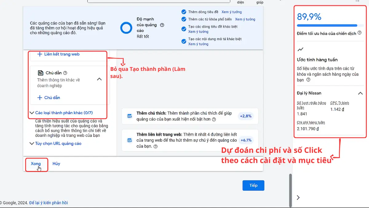 tạo xong quảng cáo google ads