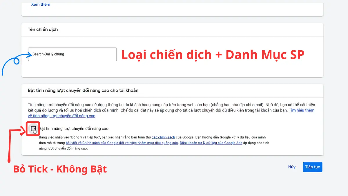 đặt tên chiến dịch Google Seảch