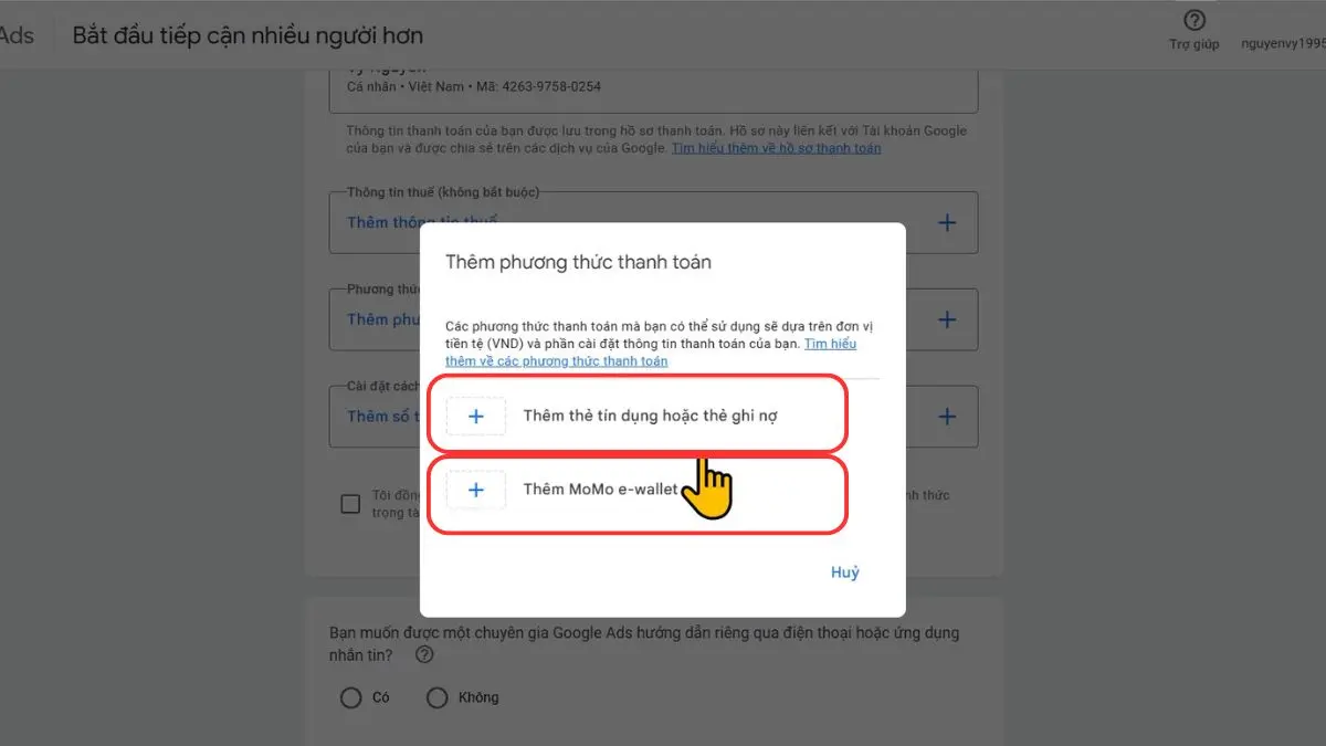 thêm phương thức thanh toán