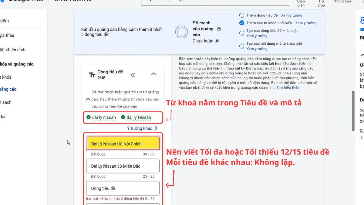 tiêu đề quảng cáo google search