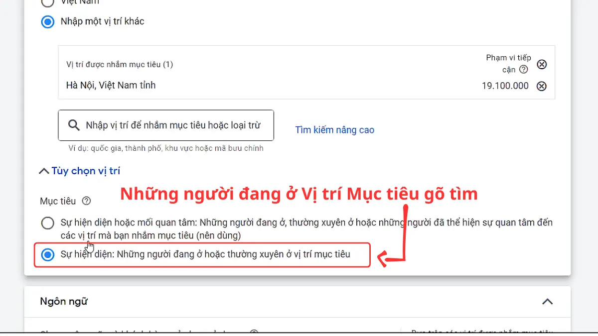 tuỳ chọn vị trí