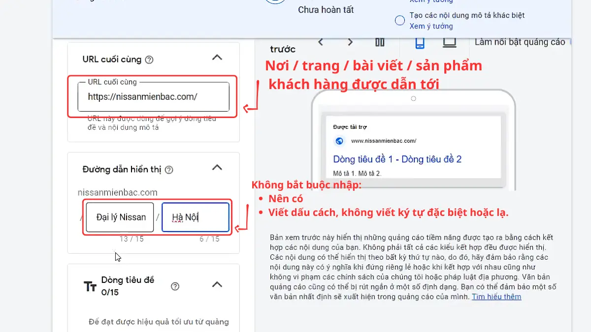 Url đích Google search
